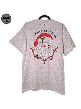 Santa Claus, Indiana USED Shirt (L, Gray, Y2K, Christmas, Holidays)